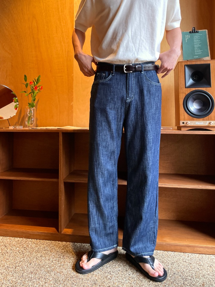 T. Loose Fit White Stitch Linen Denim Pants (Summer)