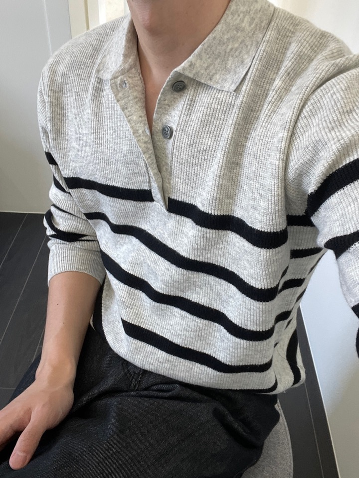 D. Nice Stripe Collar Soft Knit