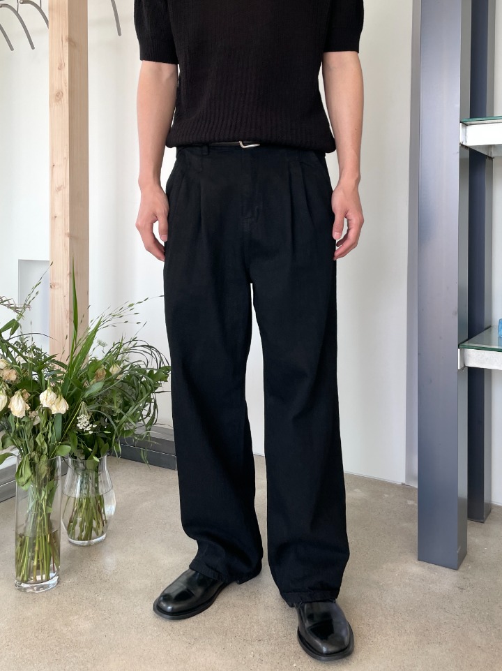 NL. Mono Two Tuck Linen Denim Pants (Black) (Set-Up)